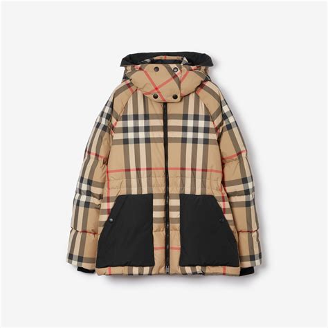 burberry puffer coat with nova check hood|Check Puffer Jacket in Archive beige .